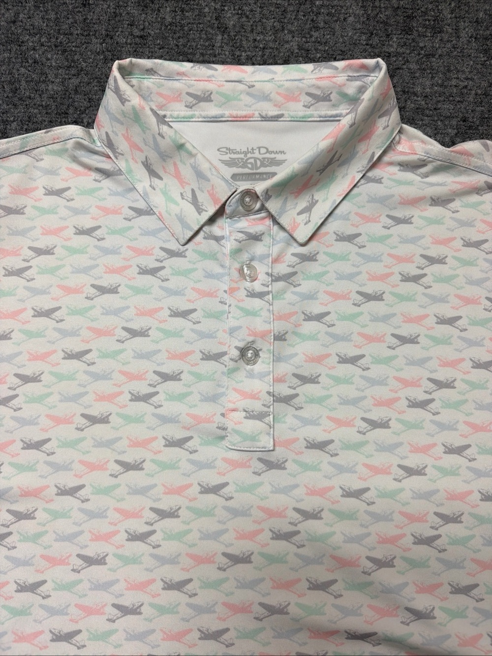 Straight Down White Mens XL Golf Polo Airplane AOP Onondaga Country Club
